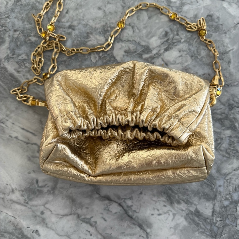 Zadig & Voltaire Gold Textured Clutch with Chain - Picture 2 of 8